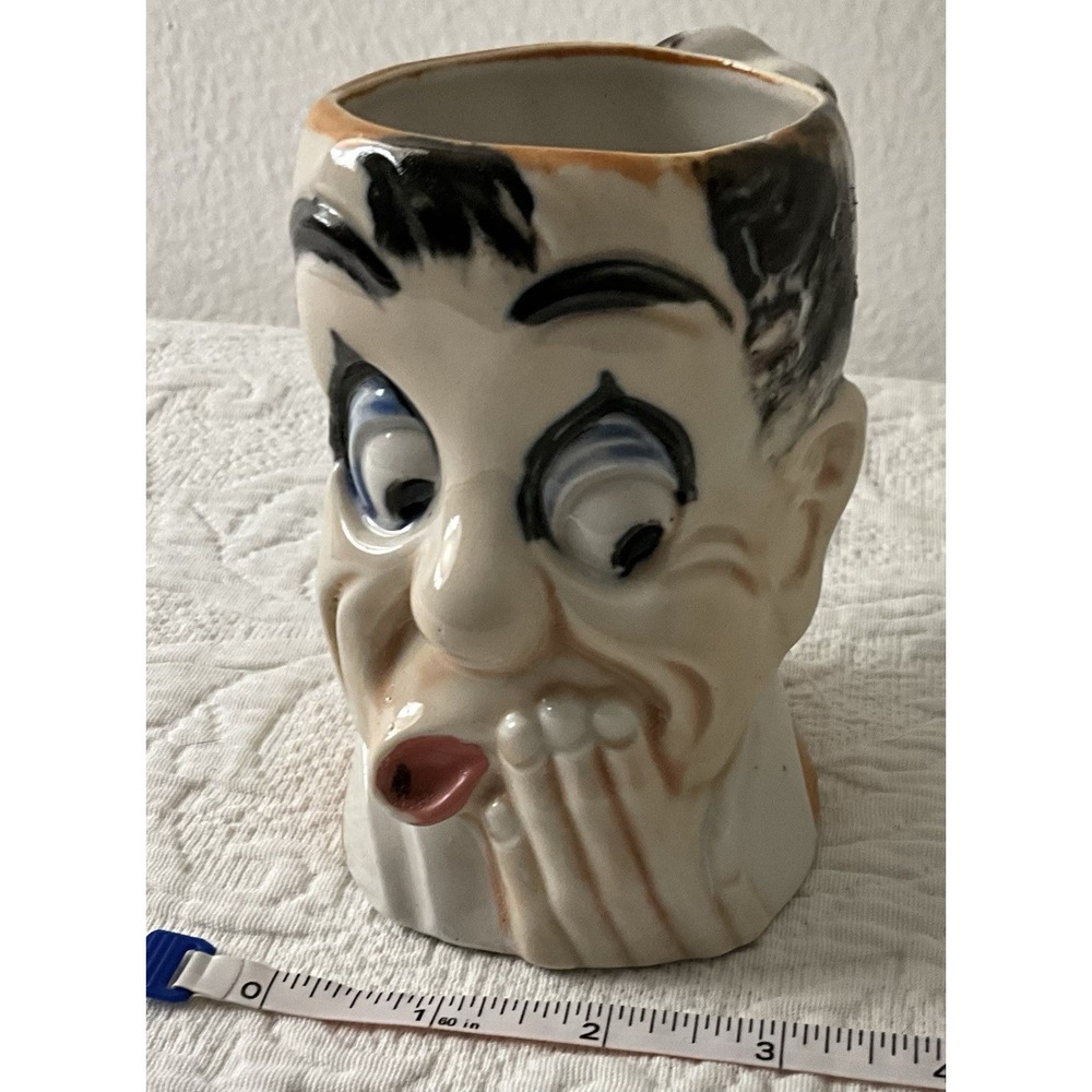 Vintage Cartoon Man Face Mug Dog Handle Coffee Cup Made in Japan 5"x4.75"x3.25"